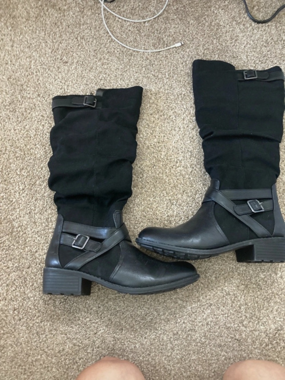 St. John's Bay Black Mid-Calf Buckle Strap Heeled Boots NWOT